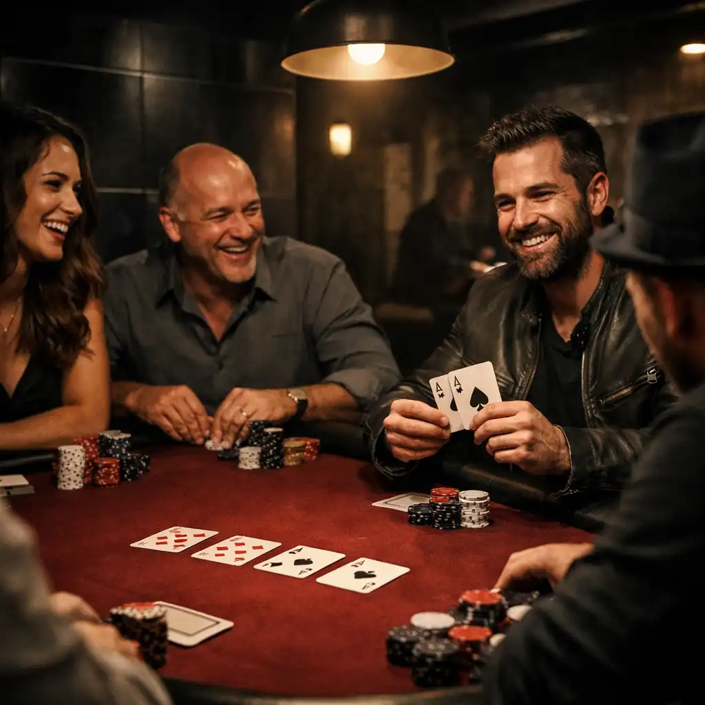Players enjoying a Texas Hold'em game in the Stack & Hearth Card Room